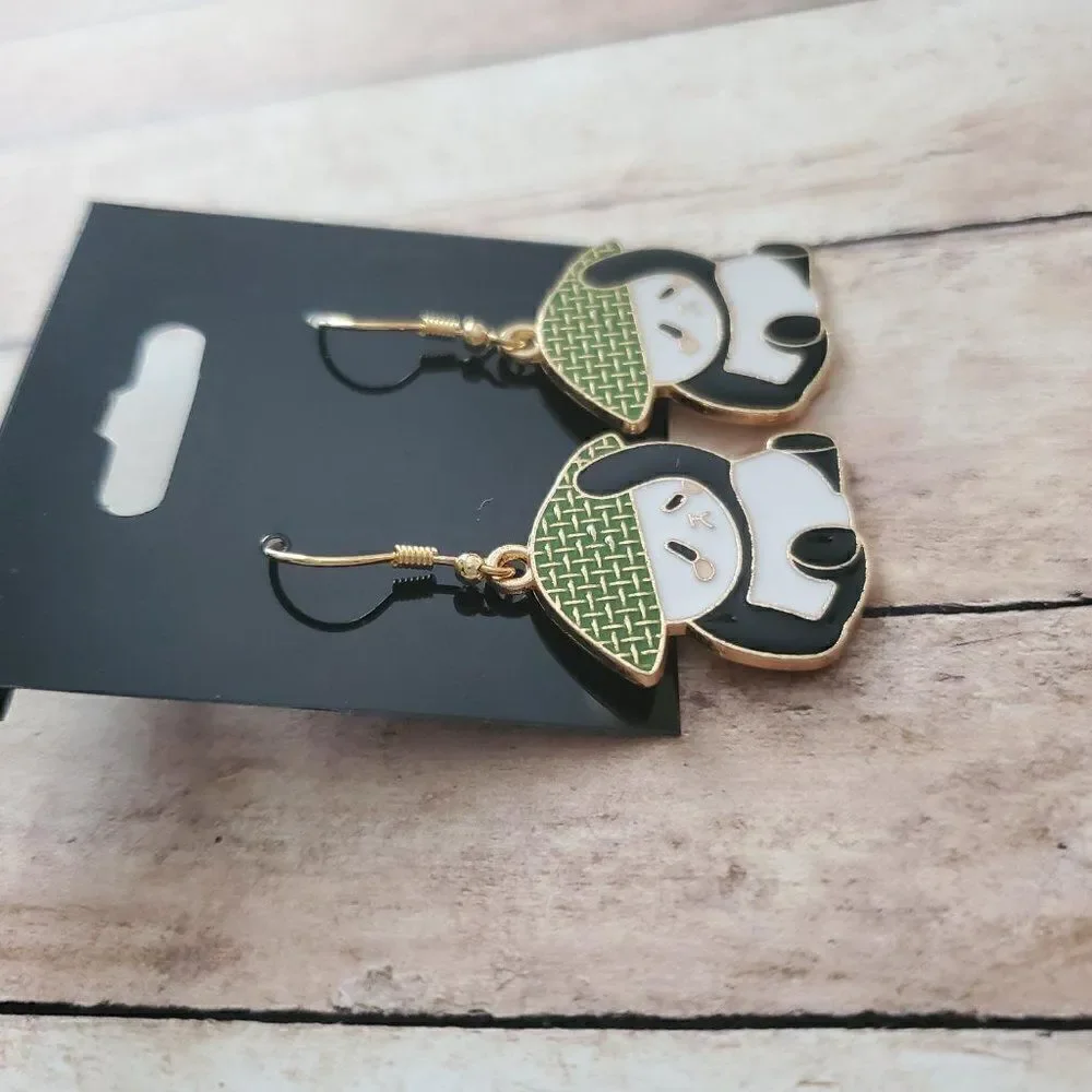 Gold Panda Earrings, Wildlife Jewelry